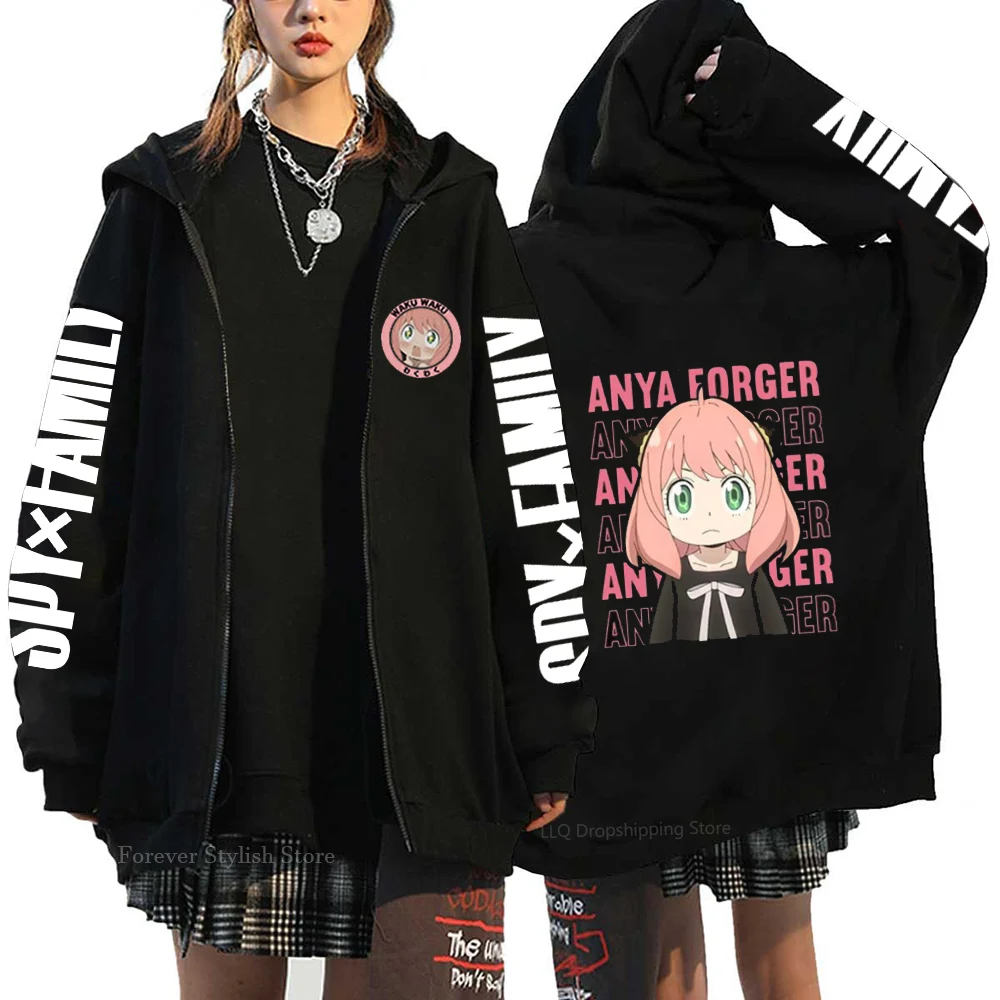 Spy X Family Zipper Jackets Anime Fleece ZipUp Sweatshirts Black Anya Bond Yor Blair Hoodies Long Sleeve Printed Casual Jacket