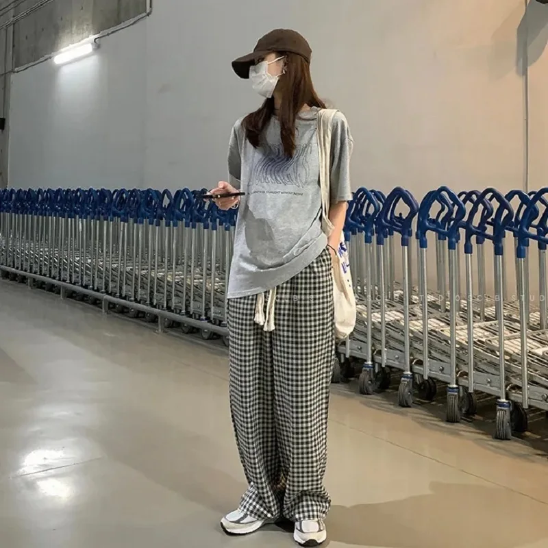 

Oversize pants 2022 Casual new summer loose plaid Women's Pants all-match straight vintage Jogging emo Harajuku trousers Hip-hop