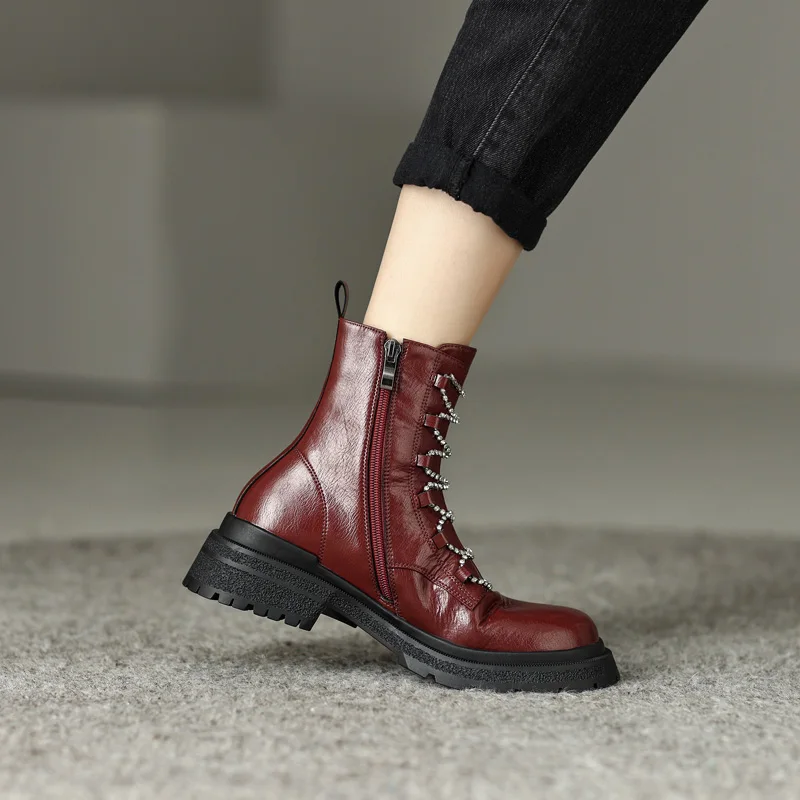 Женские кожаные ботильоны SmallHut осень-зима черные винно-красные бежевые короткие