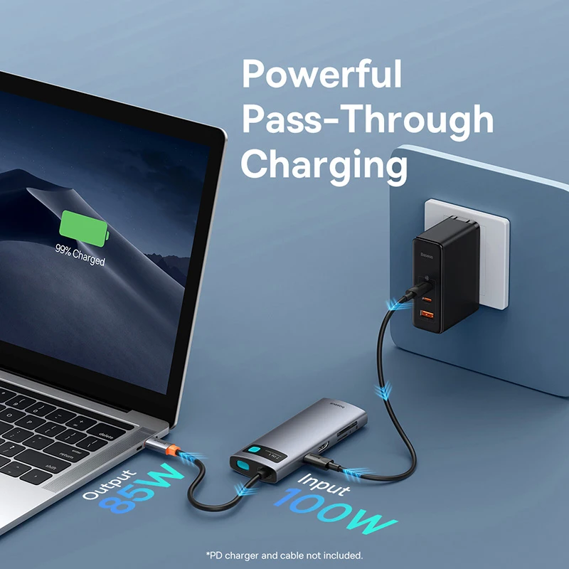 Фото 【Быстрая доставка】USB-хаб Baseus 7-в-1 с поддержкой HDMI 4K 60Hz, USB 3.0 5Gbps, слотами для карт SD и TF, Type-C PD 100W №4