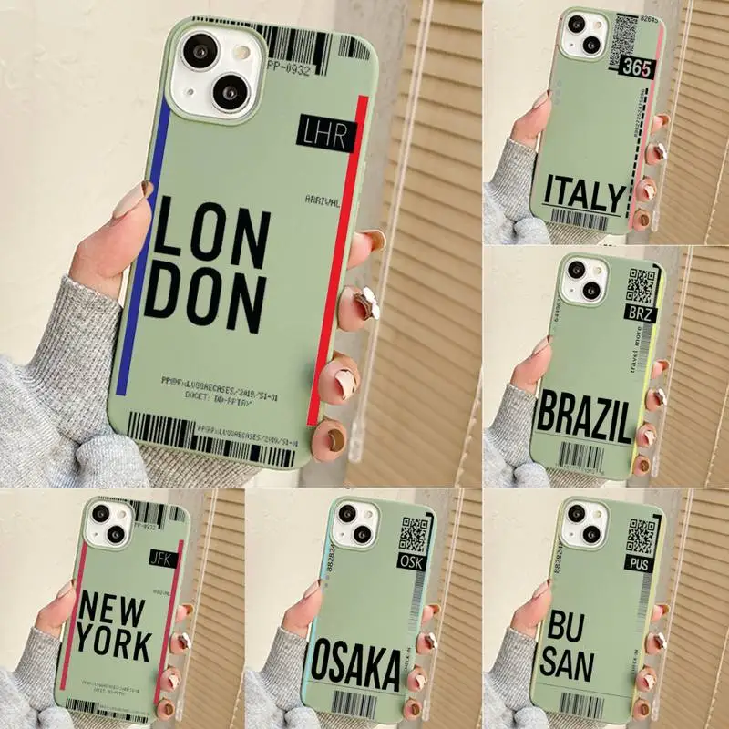

Air Ticket USA City London Paris Tokyo Travel Phone Case For Iphone 7 8 Plus X Xr Xs 11 12 13 Se2020 Mini 14 Pro Max Funda Cover
