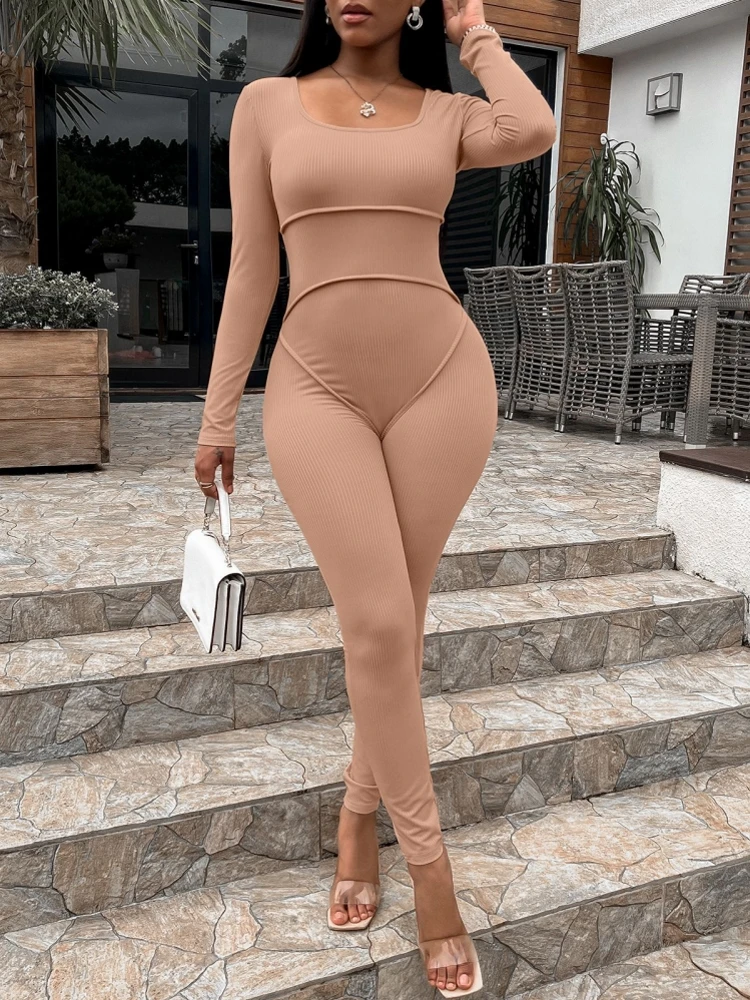 

Casual Jumpsuit Women Sexy O Neck Long Sleeve Skinny Romper Night Club Overall Outfit Streetwear Pencil Pants 2022 Autumn