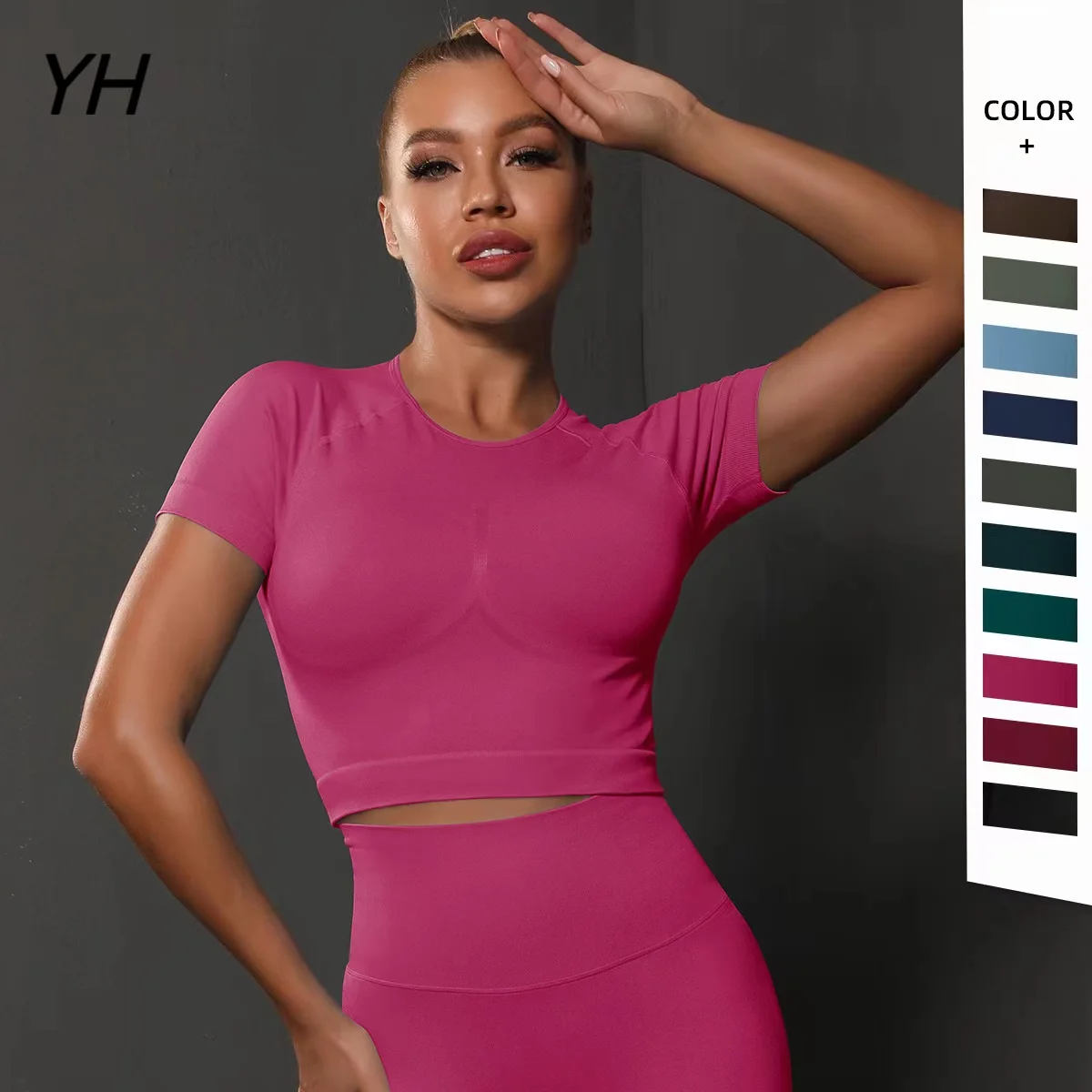 Workout Sport Top Women Sexy Short Sleeve Yoga Crop Tops Gym Fitness Shirts Quick Dry Running Training t-Shirts Solid Sport Wear