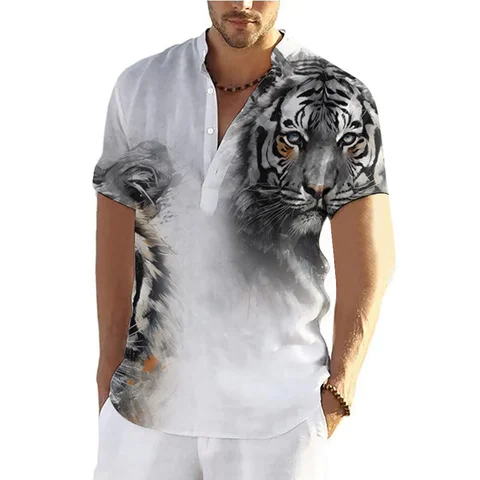 Рубашки с тигром для мужчин, футболки, топы с коротким рукавом, одежда с рисунком животного, уличная одежда, женская летняя мужская рубашка, футболки 2023