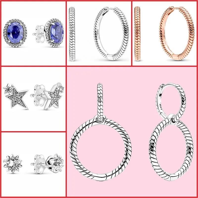 

Luxury S925 Sterling Silver Mother's Day Asymmetric Star Sapphire Original Female Pan Earrings Fit Wedding Gifts Charm Jewelry