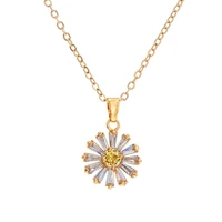 fashion crystal zircon daisy pendant necklace female copper gold color chain collar necklace 2022 trendy for women jewelry