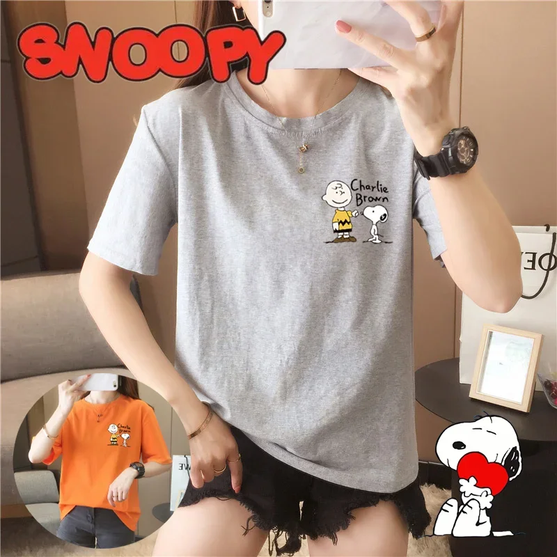 Женские футболки Snoopy с мультяшным принтом парные коротким рукавом Harajuku