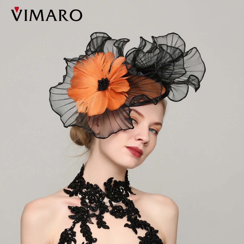 VIMARO Orange Black White Derby Hat Blue Fascinators for Women Elegant Sinamay Hat Fascinator Hats for Women Wedding and Church