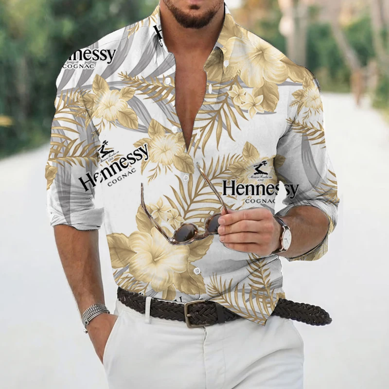 

Hot Spring and Autumn European and American Men's Shirts Casual Slim Hawaiian Digital Printing Long Sleeve Shirts Men's