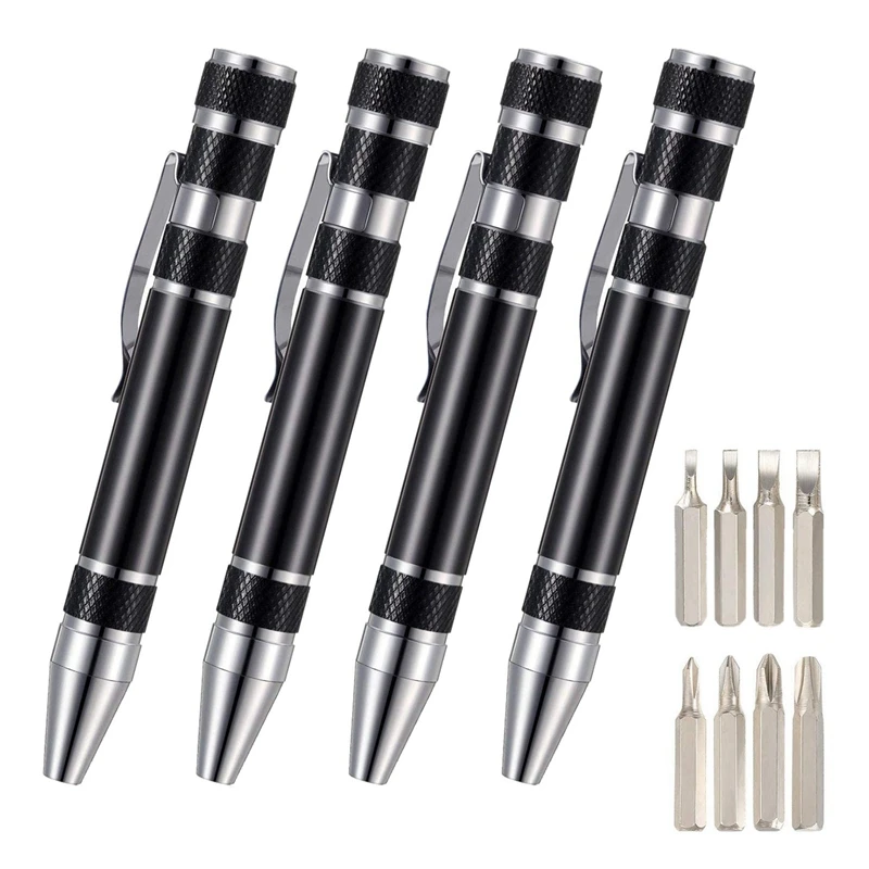 

HOT-12 Pcs Pen Screwdriver Handy Tool 8 In 1 Magnetic Pocket Screwdriver Multi-Function Mini Gadgets Repair Tools (Black)