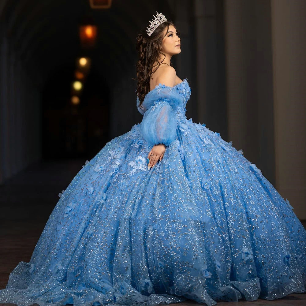 

ANGELSBRIDEP Sweet 16 Princess Beading Quinceanera Dresses Ball Gown Off The Shoulder 3D Flowers Corset Vestidos Para XV Años