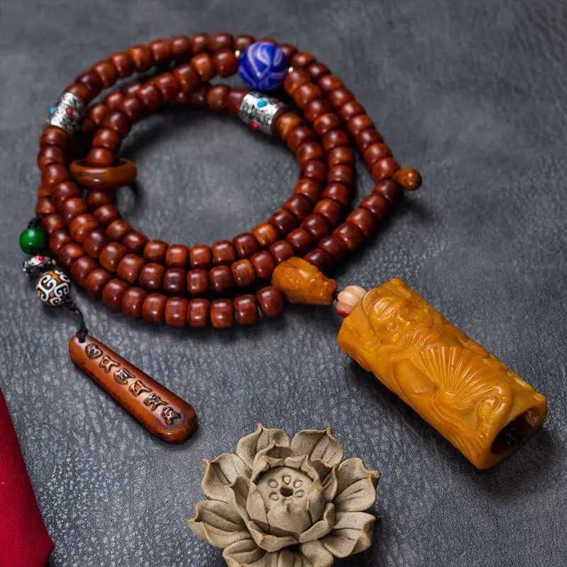 Расстроченные бусины из бычьей кости с потертостями подвеска 108 бусин аксессуары