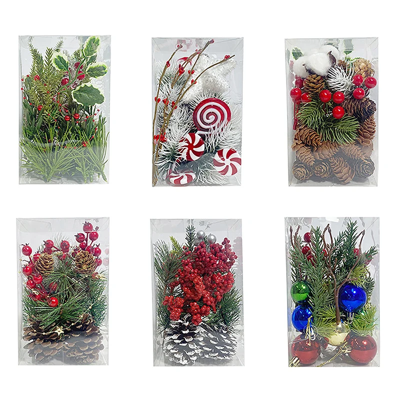 

Рождественская красная ягода, искусственный цветок, Сосновая ветка, Рождественская елка, украшения, подарочная упаковка, домашний венок «сделай сам»