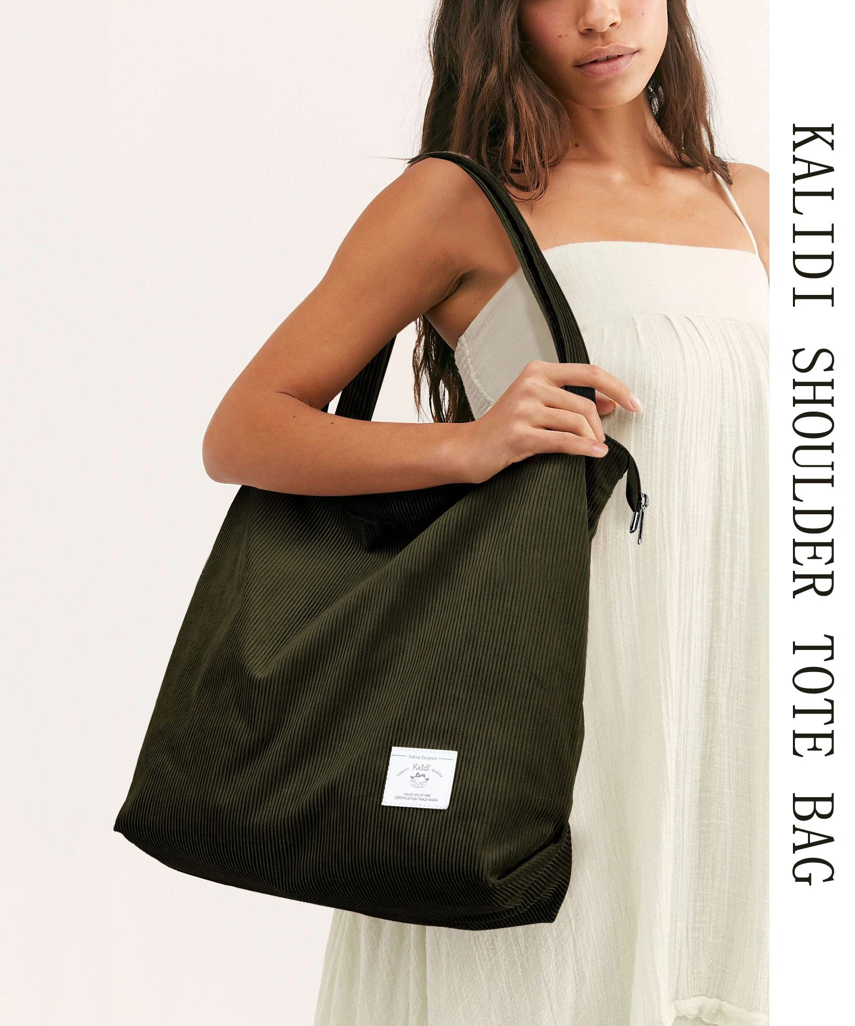 

Large Capacity Tote Bag For Canvas Handbag Eco Friendly Women Fashion Zipper Shoulder Bag Female Corduroy Tote Bag