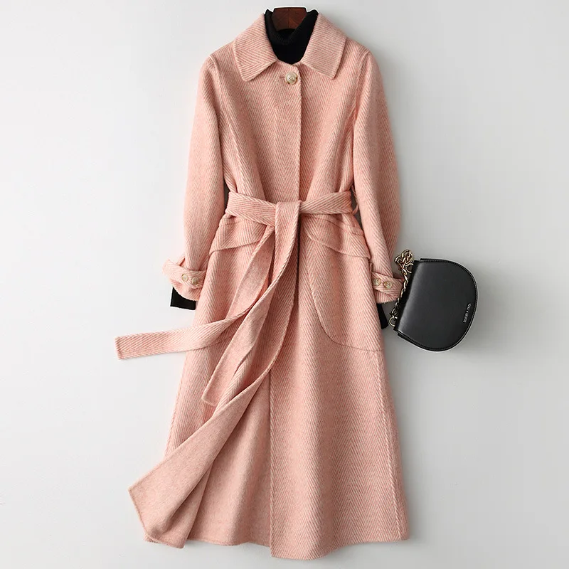 

New Winter Double-sided Velvet Wool Coat People Literal Fashion Long Section Slim Thin Coat