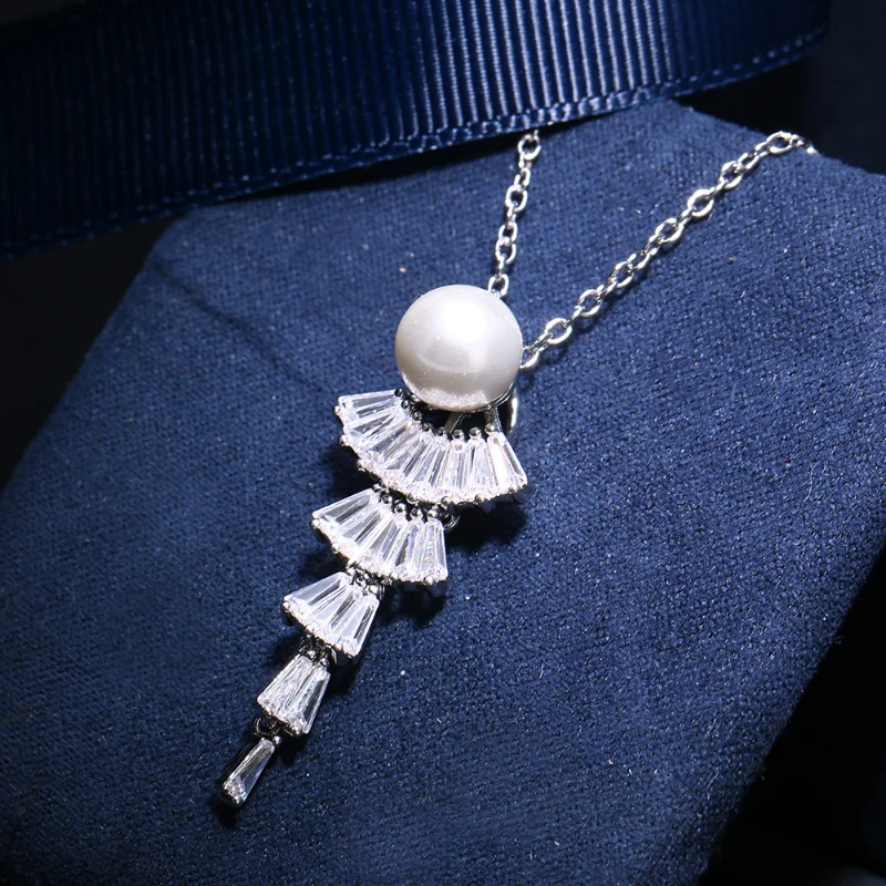 

Bohemian Style Tassel Zirconia Necklace Luxury Fashion Shell Beads Wedding Bridal Collarbone Jewelry Accessories