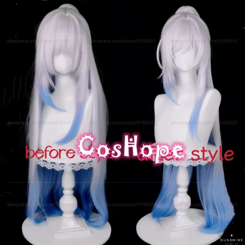 Парик для косплея Цзин Лю длинный парик 96 см серебристый белый синий градиентный