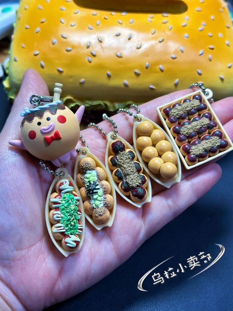 Фото Bandai Gashapon, милая кавайная фигурка, миниатюрная аниме такояки, брелок для закусок, шарики осьминога, подвеска, модель, капсульные игрушки, подарок №2