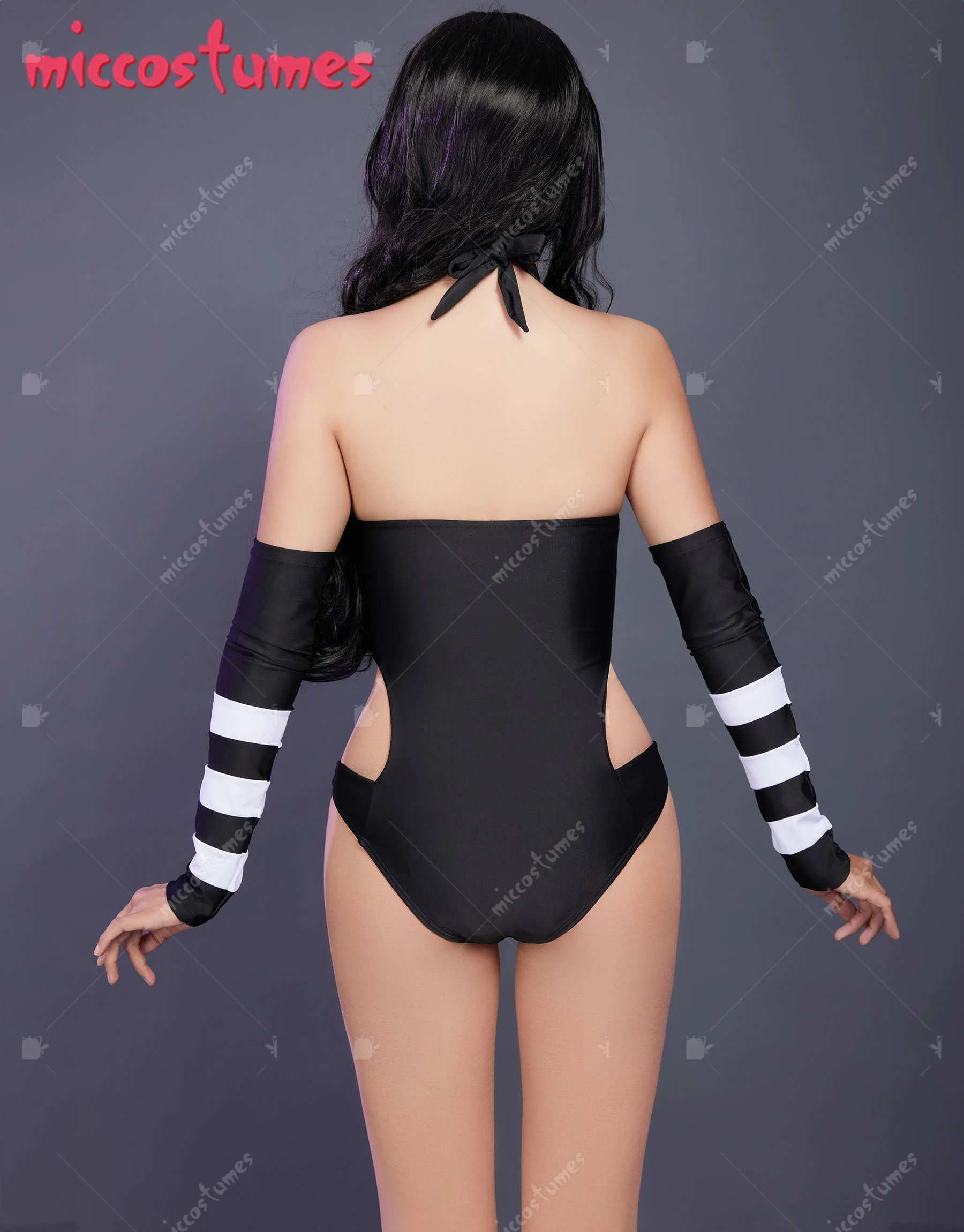 Женский слитный купальник HAIKYUU черный купальный костюм с лямкой на шее и рукавами