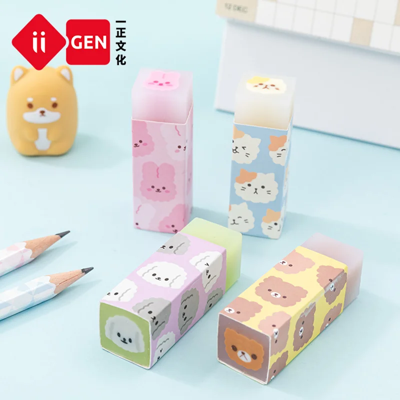

4 PCS/Lot Kawaii Cat Dog Bear Animals Sandwich Children Pencil Eraser for School Students Kids Rubber Stationery Prizes Erasable