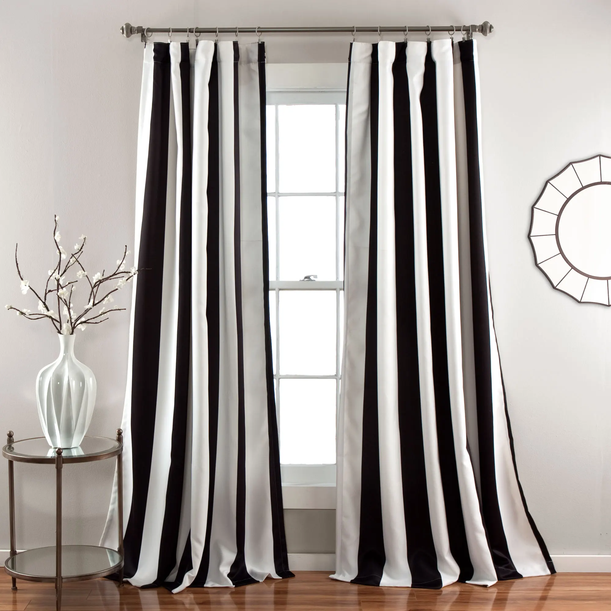 

Wilbur Room Darkening 84" x 52" Stripe Black 3" Back Tab Rod Pocket 2-Pc Set Window Panel