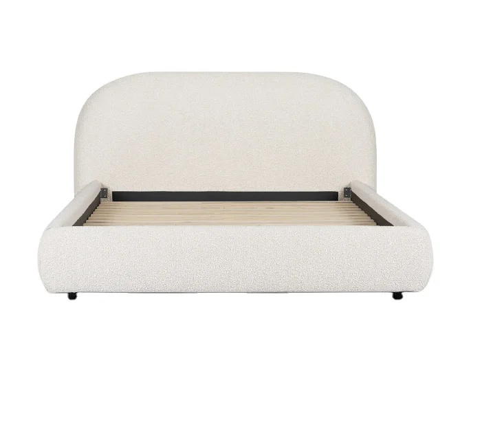 

2022 Newest Boucle Fabric Durable Round Headboard Upholstered Bed Queen Size King Size Bedroom Furniture Bed