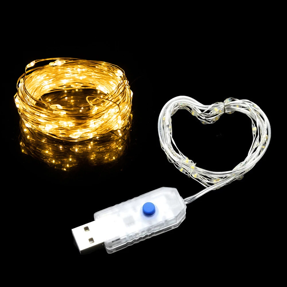 Luci fatate a filo di rame a Led luci a stringa a LED alimentate tramite USB lampada da esterno per feste ghirlande Luces per decorazioni di nozze per feste di natale