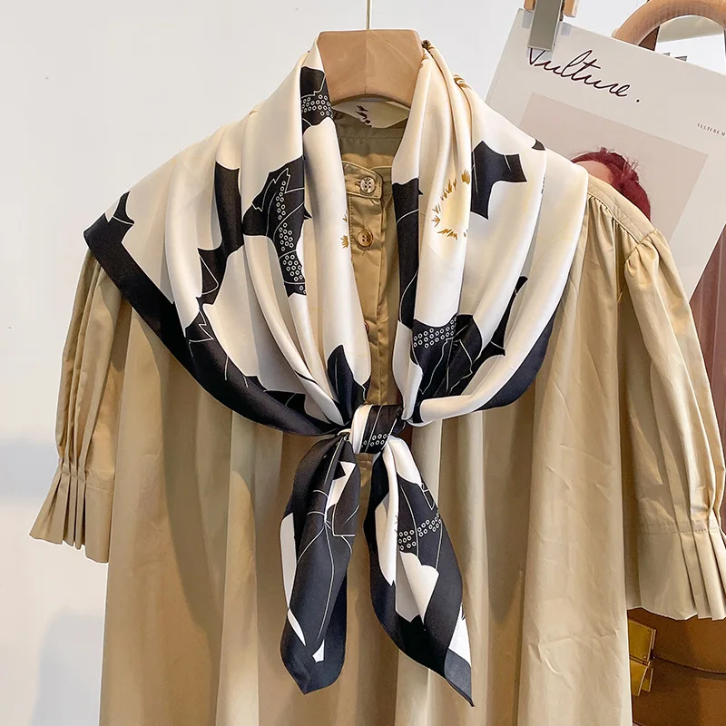 

Новый роскошный брендовый квадратный шелковый шарф 90*90, женские атласные хиджаб-шарфы Xiaoxiangfeng с принтом, Женский темпераментный платок, шаль, хиджаб