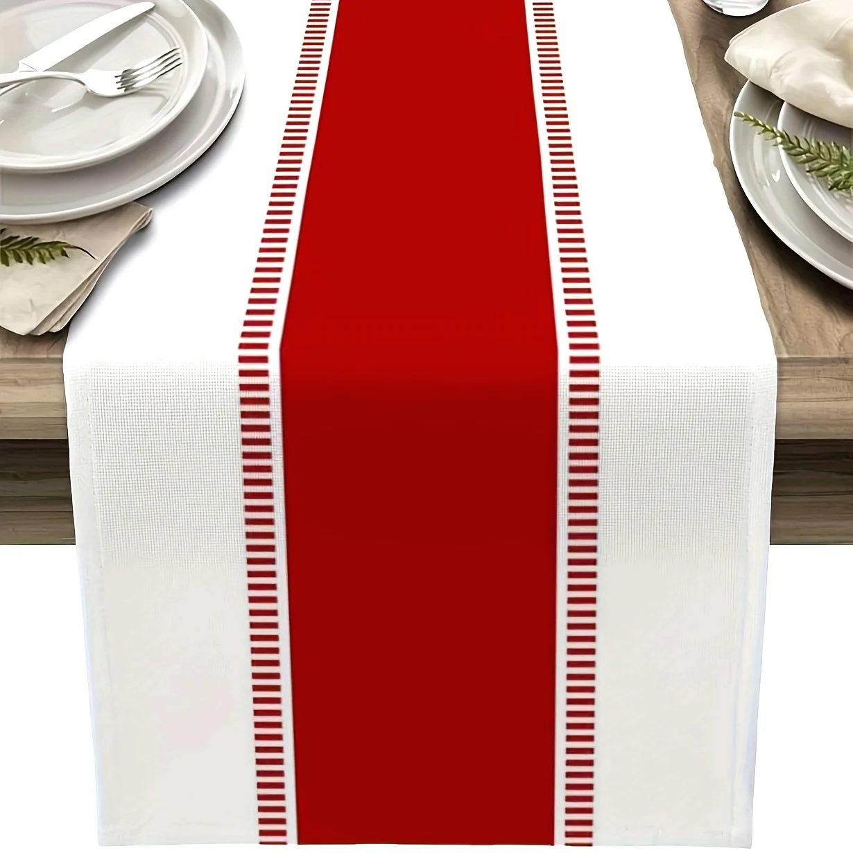 

Льняная дорожка для стола Merry Christmas Red Stripes