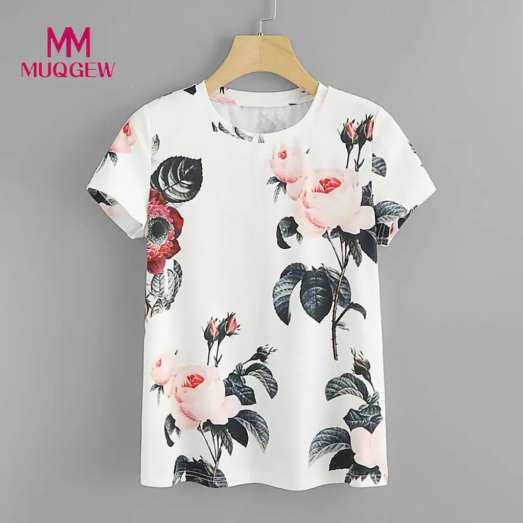 

2023HOT JTFAN Flower Print Tee Short Sleeve T-shirt O-Neck women's t-shirts crop top women t shirt Tops koszulka damska#G7