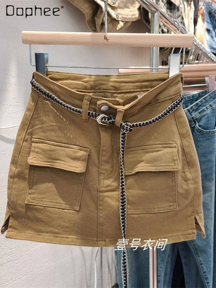 

2022 Summer New Fashion Slim-Fit Distressed Tooling Denim Skirt for Women A- line Sheath Bandage Short Jean Skirts without Belt