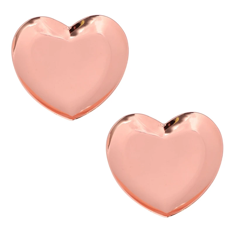 

2X Heart Shaped Jewelry Serving Plate Metal Tray Storage Arrange Fruit Tray Home Rose Gold