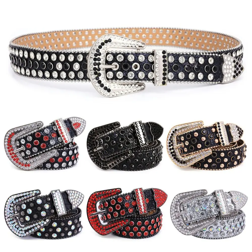 

Fashion Adjustable Cowgirl Glitter PU Leather Bling Crystal Rhinestone Belt Waistband