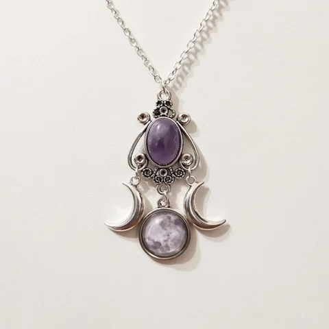 Ожерелье с зеленым кварцем, имитирующее старое металлическое ожерелье для женщин, ювелирные аксессуары с тиснением ведьмы вампира