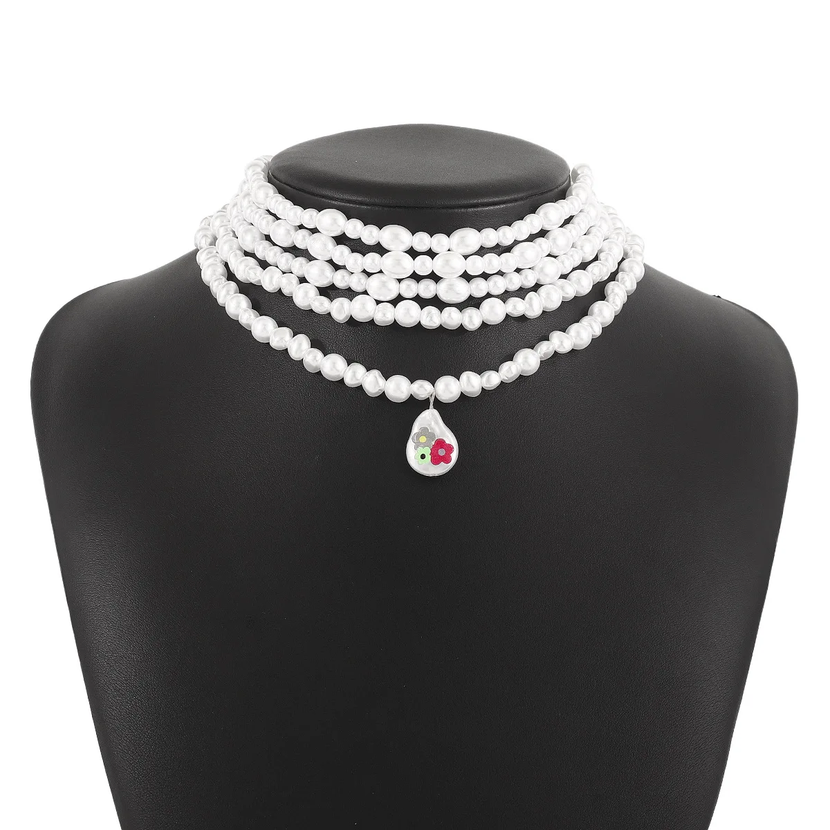 French retro elegant pendant Pearl drop printing overlapping necklace personality light luxury niche necklace.