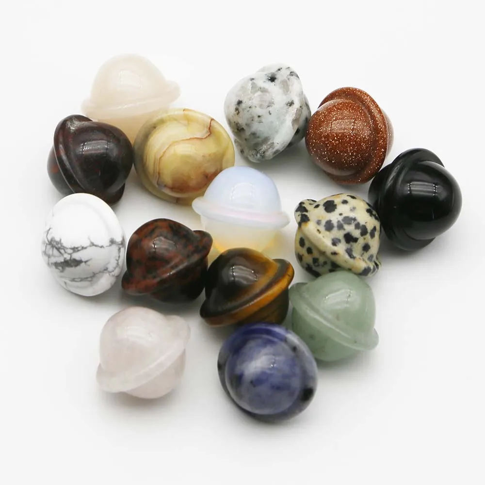 Natural Semi Precious Stone Crystal Agate Mini Spaceship Planet Hand Play Pieces Fashion Jewelry Gift Accessories Wholesale12Pcs