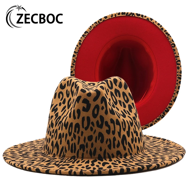 

2022 Winter Fedora Hats For Women Fashion Flat Wide Brim Panama Wool Felt Jazz Fedora Hats For Men Leopard Goth Top Wedding Hat
