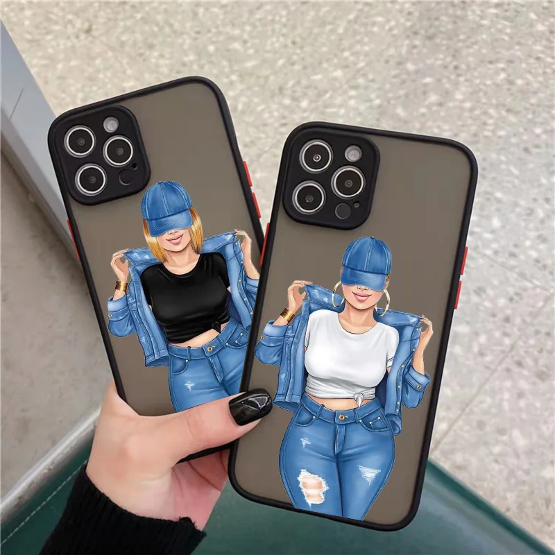 

Luxury Fashion Girl Woman Case For iPhone X XR XS 13 12 11 Pro MAX Mini cowgirl Black Cover For iPhone 7 8 Plus SE2 Hard Shells
