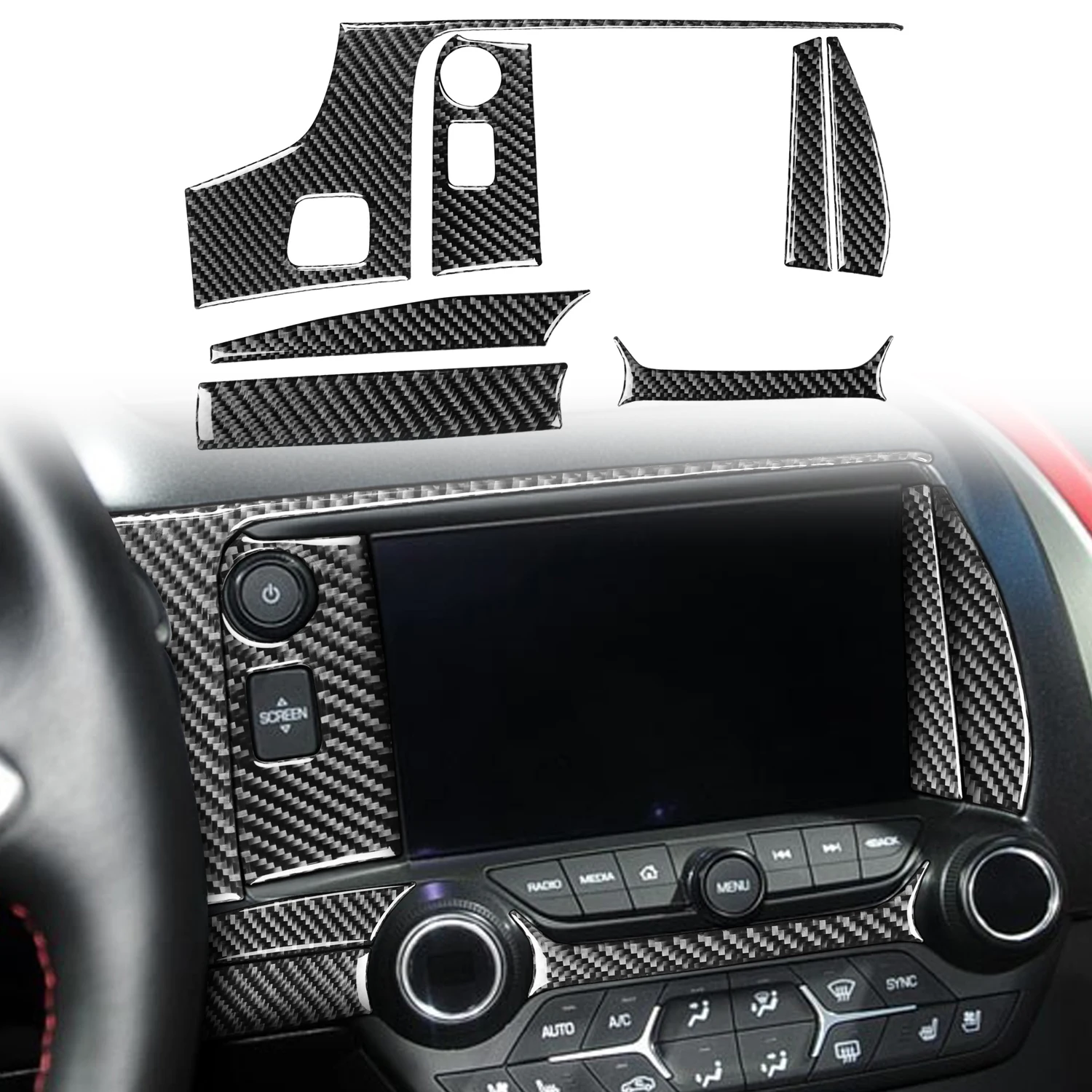 

Украшение для автомобильной навигационной панели из углеродного волокна для Chevrolet Corvette C7 2014-2019, автомобильные аксессуары 7 шт. LHD