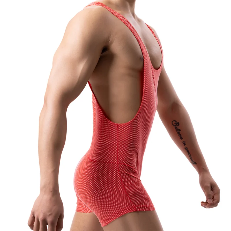 YUFEIDA Men Undershirts Leotard Sports Workout Bodysuit Shapewear Male Wrestling Singlet Fitness Jockstrap Mesh Romper Underwear