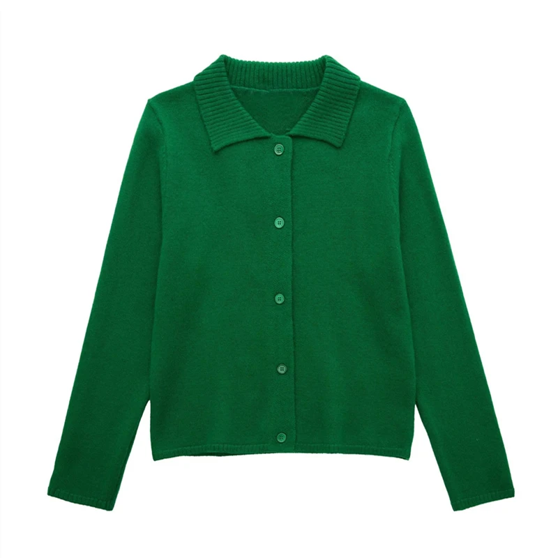 

women's autumn and winter new slim-fit versatile lapel long-sleeved single-breasted knitted cardigan green soft knitted jacket