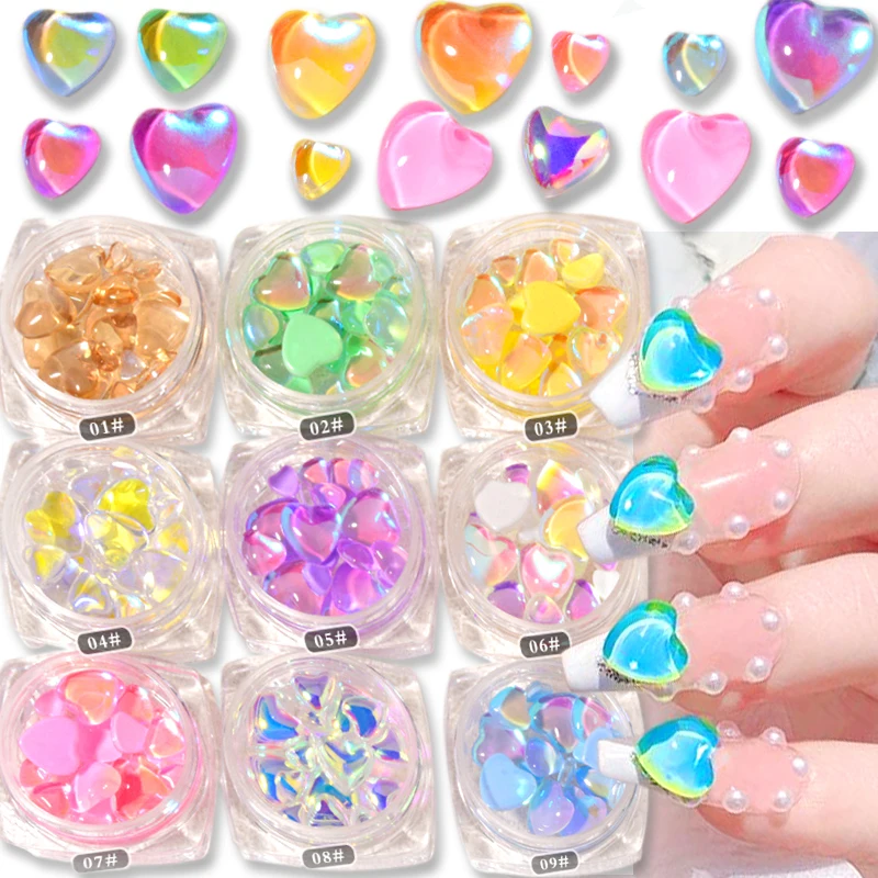 

20pcs Mixed Size Candy Love Heart Crystal Nail Charms Aurora Diamond Macaron Heart Nail Rhinestones Nail Gems Jewelry Decoration
