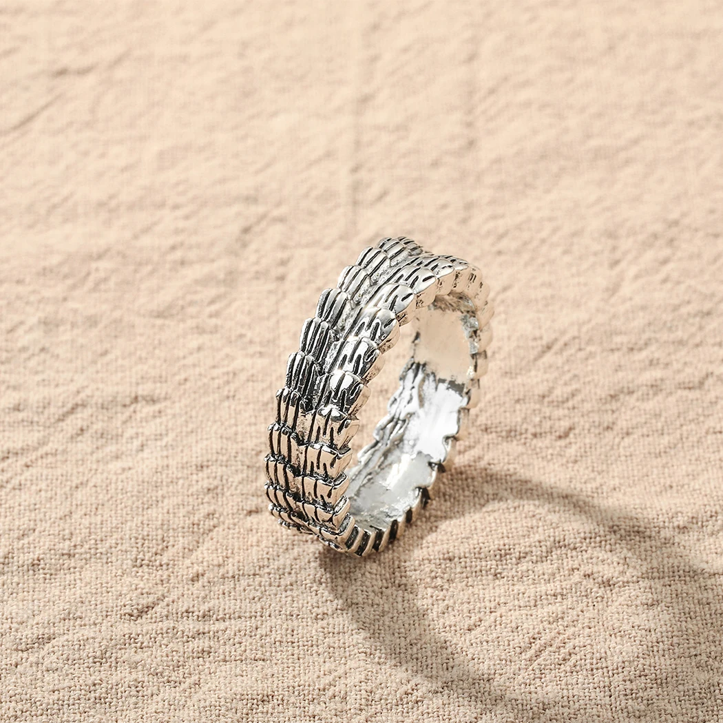 

Kinitial April Anel masculino de prata esterlina de aço inoxidável Cxwind escama de anéis de casamento de escama de dragão