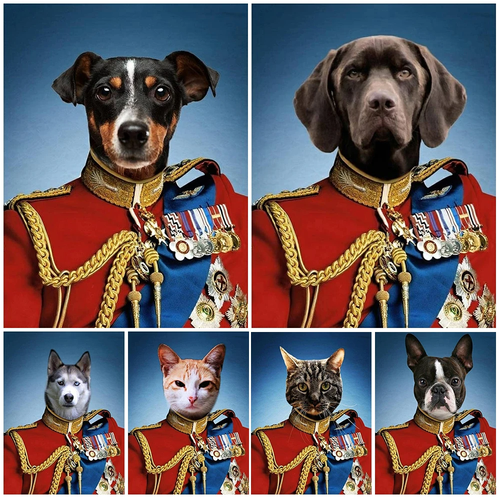 

Vintage Prince Cat Portrait Royal Dog Gift Posters Wall Pictures For Living Room Nordic Poster Wall Art Canvas Painting Unframed