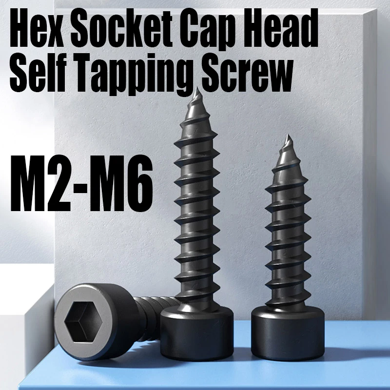 

5-20PCS M2 M2.6 M3 M3.5 M4 M5 M6 Grade 8.8 Black Carbon Steel Hex Hexagon Socket Cap Head Self Tapping Screw Allen Head Screw