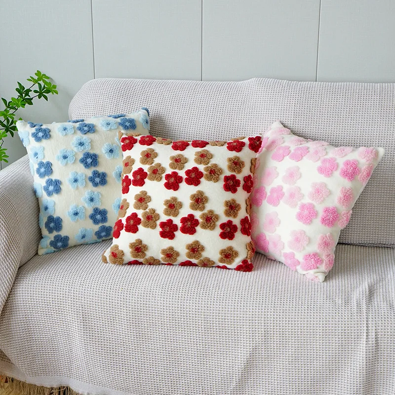 

Stereo Flower Pillow Sleeve Imitation Lambswool Cushion Cover Bedside Sofa Decorative Cushion 45x45 Home Decor Almofada