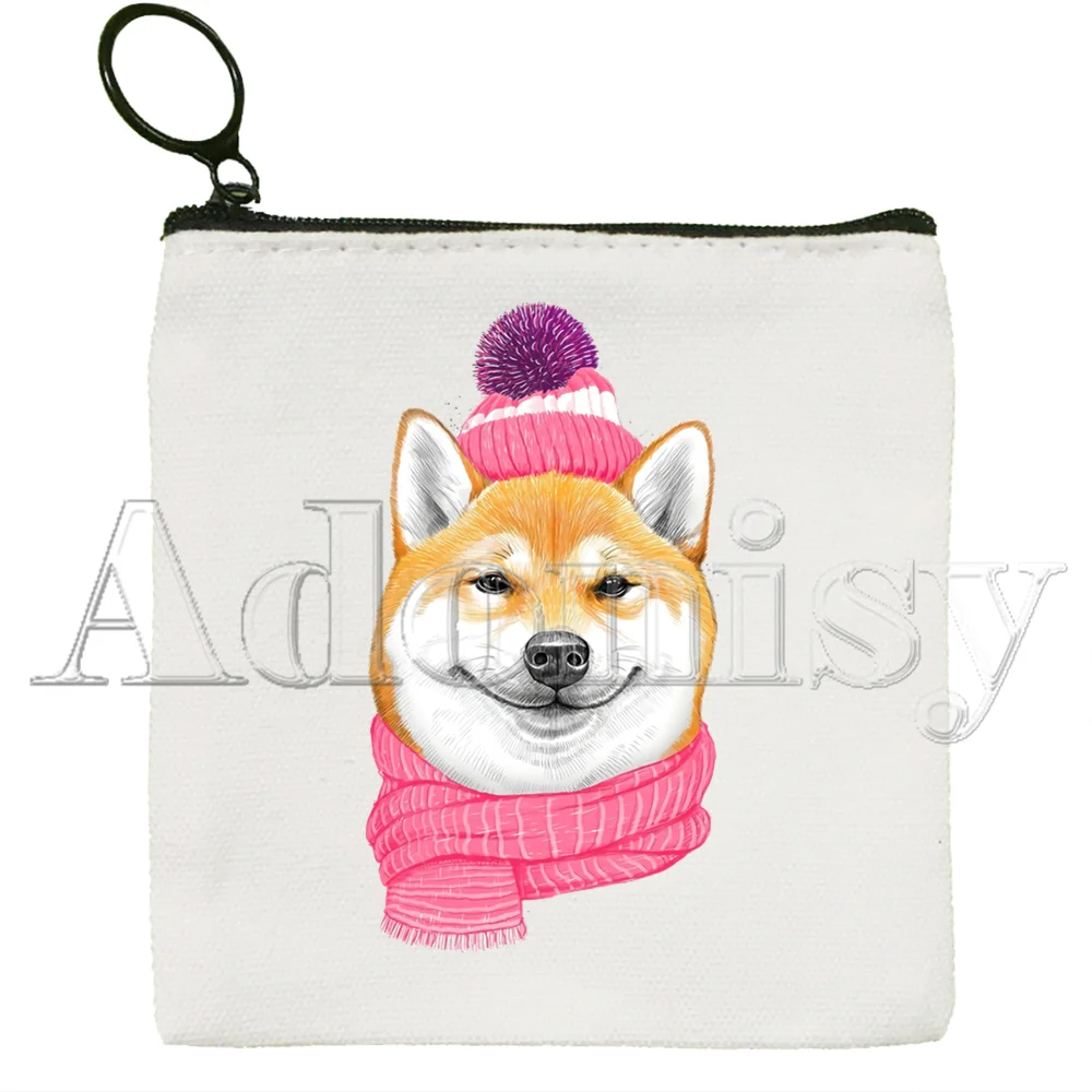 Shiba Inu Dog Japanese Print Funny Animal Cute Solid Color Canvas Coin Purse Small Fresh New Zipper Key Bag Hand Gift Bag