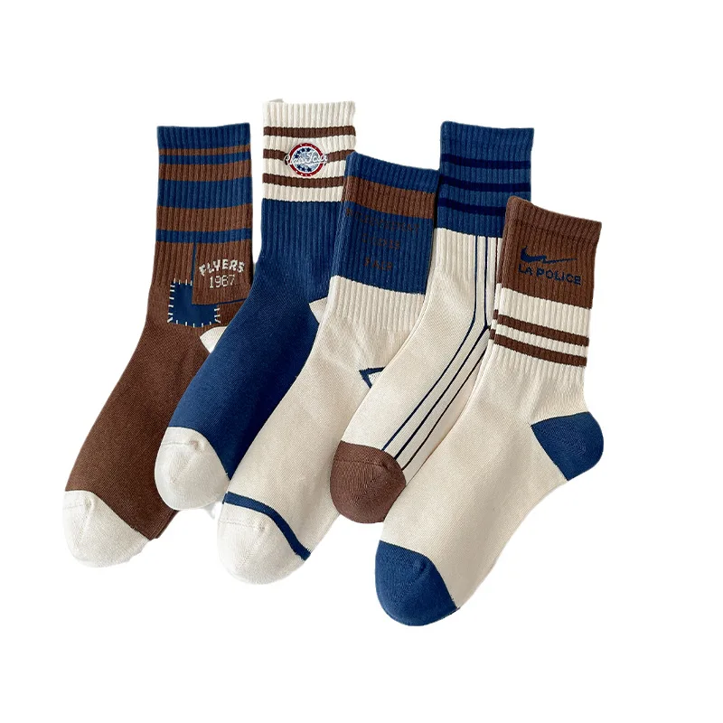

Men's Socks Medium Length Socks Casual Striped Stockings Sweat Absorbing Sports Socks Cotton Men's Socks