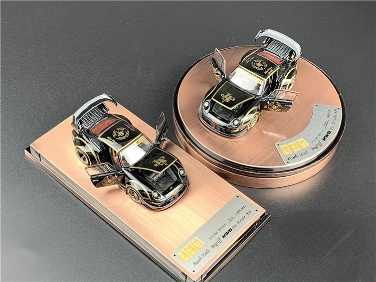 

PGM 1:64 911 RWB 993 JPS Black Gold Edition Widebody Alloy Fully Open Limited Edition Resin Metal Static Car Model Toy