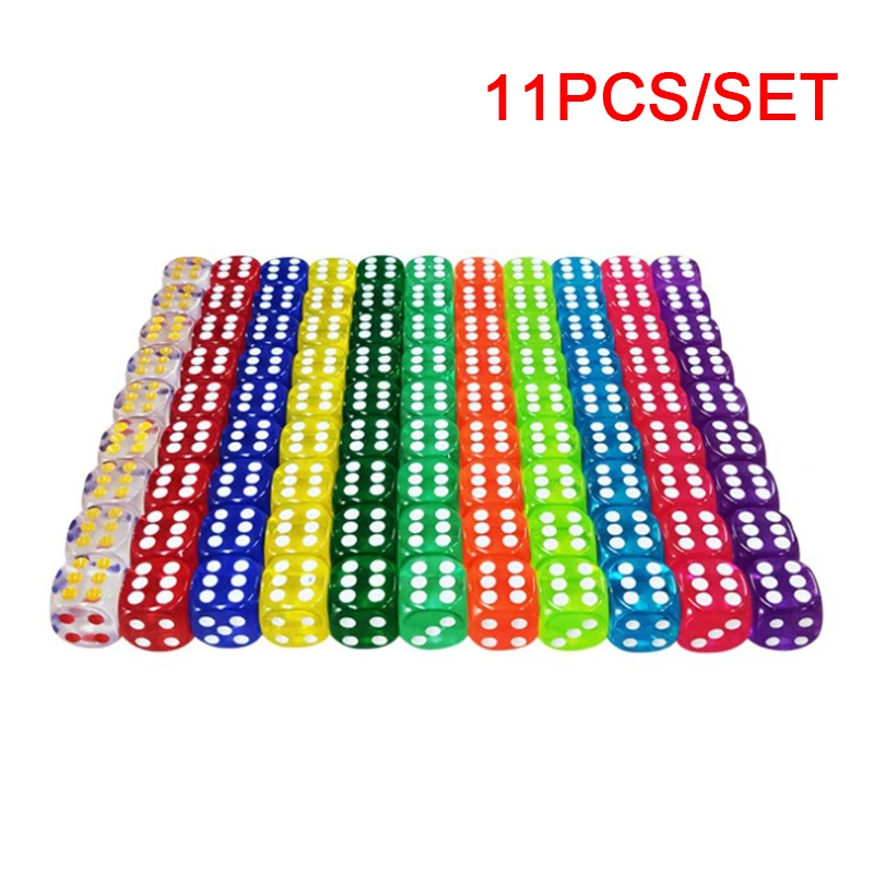 

11PC/Lot 16mm Filleted Corner Dice Set Colorful Transparent Acrylic 6 Sided Dice